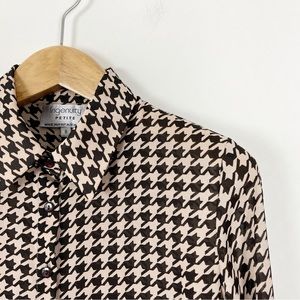 Ingenuity Petites Women’s Black & Tan Houndstooth Long Sleeve Blouse Size 8 🇨🇦